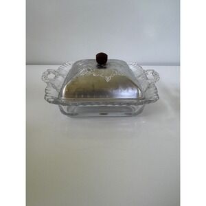 Vintage Cambridge‎ Glass Butter Dish Farberware Aluminum Lid Floral Mid Century